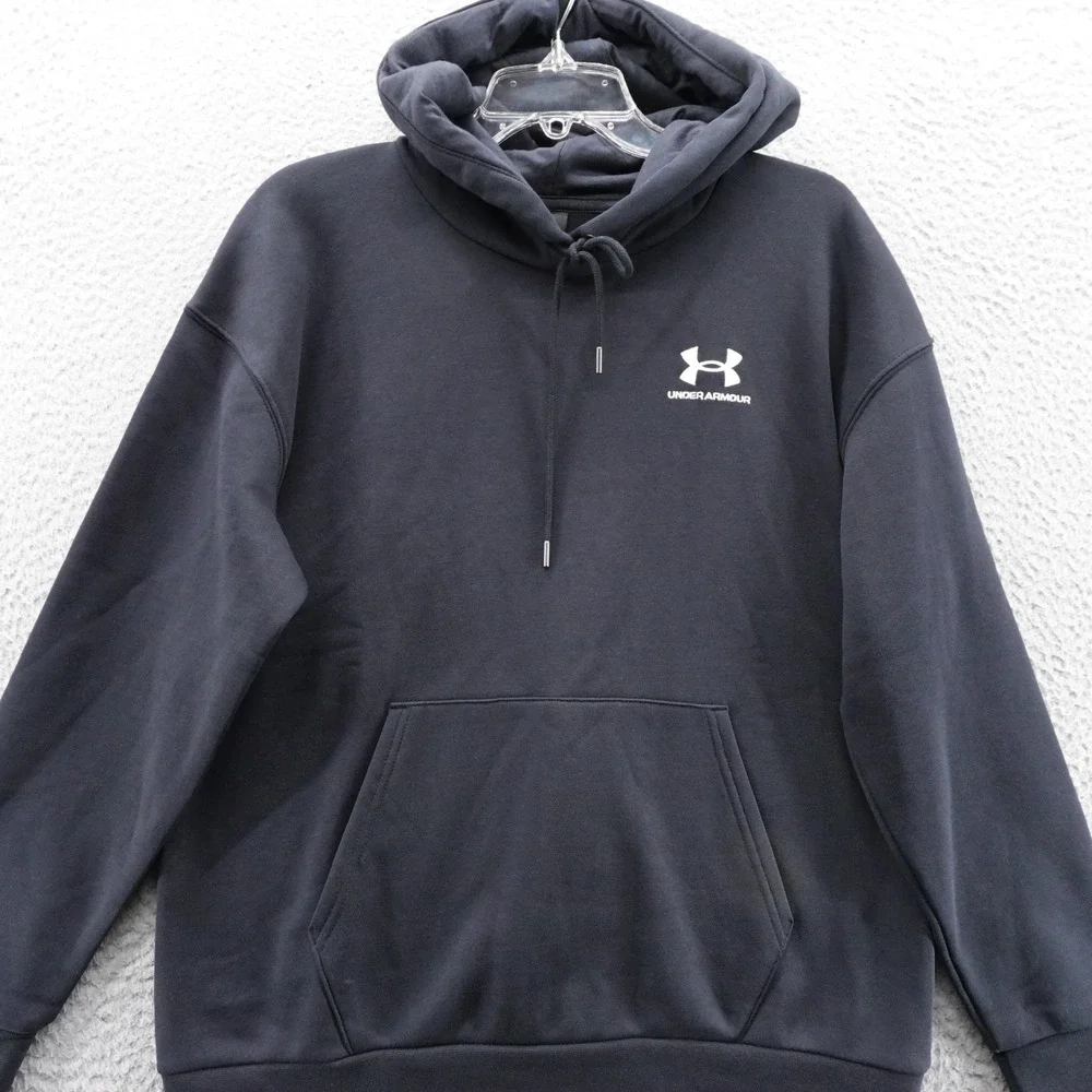 Under Armour Womens Medium Essential Fleece Hoodie Black Loose Fit‎ Pullover NEW